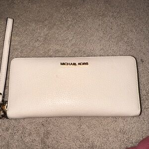 Michael Kors Cream Wristlet with Gold Accents